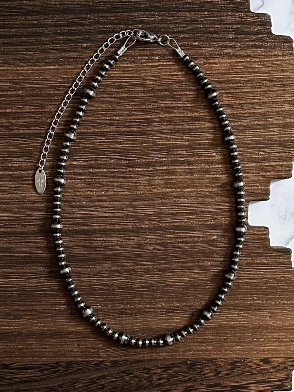 Handmade 16" 6mm & 4mm Spaced Alternating Brushed Steel Western Pearl Necklace